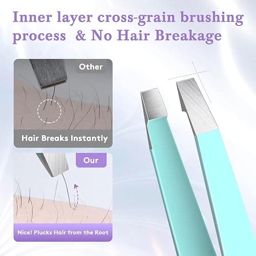 BEDACE Tweezers for Women and Men Facial Hair,Thickened 430 Stainless Steel High Precision and Comfort Slant point Flat Hook tweezer for Eyebrows Ingrown Hair thumbnail 4