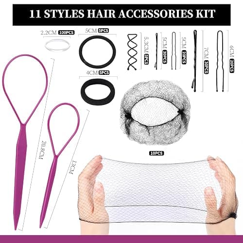 Teenitor Black Bobby Pins Hair Pins Hair Net Kit, Bobby Pins for Women U Shaped Pins for Buns, Hair Nets and Spiral Hair Pins, Hair Ties and Hair Styling Tools for Girls Dance Ballet Competition thumbnail 2