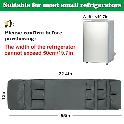 Biubee Extended Mini Fridge Caddy Organizer - 55" x 13" Back to School Dorm and Office Over the Fridge Storage Organizer with 12 Pockets for Flatware Drink Paper Goods, College Must Have, Gray thumbnail 2