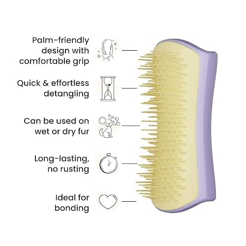 Pet Teezer Detangling Dog Grooming Brush, Dry Brush & Dog Bath Brush for Wet or Dry Fur & Light Shedding Breeds, Small, Lilac/Yellow thumbnail 4