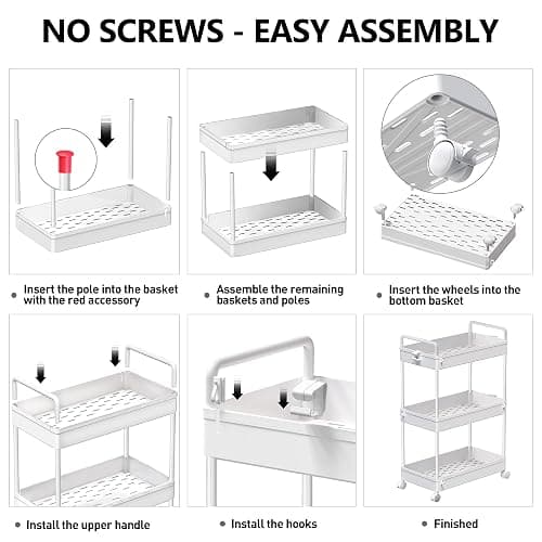 SOLEJAZZ 3 Tier Rolling Storage Cart with Wheels Slim Craft Nail Makeup Snack Art Baby Utility Cart Organizer on 2 Lockable Wheels for Bathroom Laundry Room Kitchen Bedside Narrow Spaces, White thumbnail 7