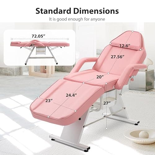 Jaxilyn Tattoo Chair Facial Bed with Two Trays Esthetician Bed Adjustable Folding Salon Bed with Hydraulic Stool Massage Bed for Professional Massage Facial Lash Beauty Treatment Spa Pink thumbnail 2