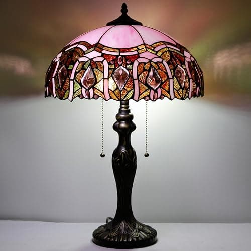 ZJART Tiffany Table Lamp Stained Glass Lamp 16X16X24 Inch Antique Reading Light (Pink Jewelry) thumbnail 5