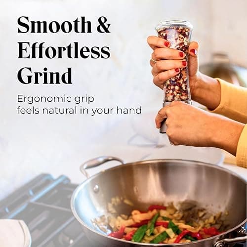 Willow & Everett Salt and Pepper Grinders - Set of Premium Stainless Steel Mills w/Stand – Tall Shakers w/Adjustable Coarseness - Salt & Pepper Mills w/Lids thumbnail 3