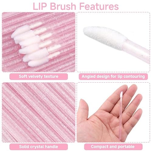 G2PLUS 100PCS Glitter Crystal Lip Brush, Disposable Lip Brushes, Lip Gloss Applicators,Lip Gloss Wands Applicator Perfect Makeup Tool Kits (Pink) thumbnail 3