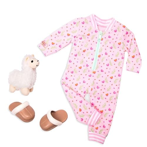 Our Generation Llama Lullabies Outfit – Pyjama Onsie Set Featuring Plush Llama Toy for 18-inch Dolls – 3 Piece Clothing Set - Image 1