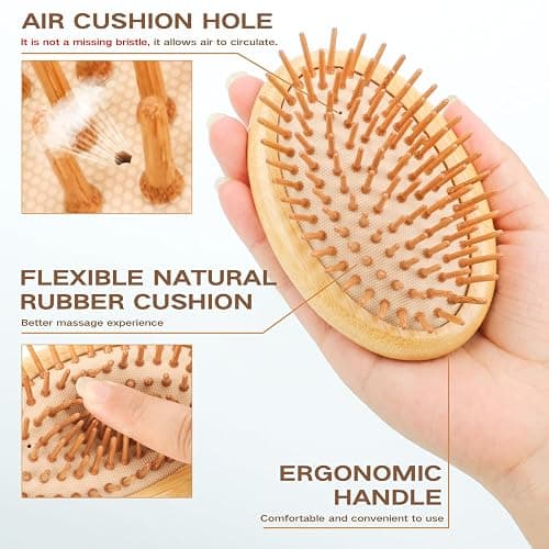 Bamboo Brush for Hair Growth(No Handle Design) Combetter, Natural Wood Brush, Mini Hair Scalp Massager Bamboo Bristles Detangling Hairbrush for Women, Men &Kids thumbnail 2