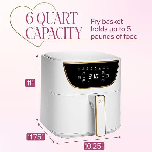 Paris Hilton Air Fryer, Large 6-Quart Capacity, Nonstick Made without PFAS, Touchscreen Display, 8-in-1 (Air Fry, Roast, Broil, Bake, Reheat, Keep Warm, Pizza, Dehydrate), Dishwasher Safe, White thumbnail 3
