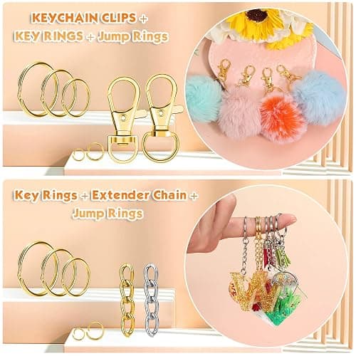 PAXCOO 990PCS Keychain Making Kit, Keychain Craft Supplies Including Key Chain Hooks, Lobster Clasps, Key Rings and Jump Rings for Key Chain Making and Jewelry Making thumbnail 4