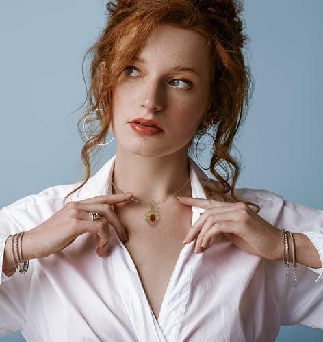 UniLogue Retro Vintage Radial Pattern Love Heart Red Agate OT Buckle Necklace Women's Easy-Matching Casual Necklace thumbnail 2