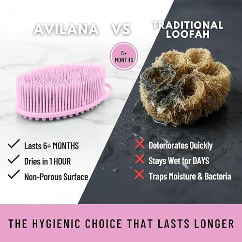 Silicone Body Scrubber for Shower - Gentle Exfoliating Back Scrubber with Soft Bristles - Avilana Premium Dual Sided Bath Brush Massage - Loofah Alternative for Sensitive Skin - Gift Women Men thumbnail 3