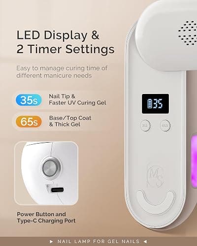 MelodySusie Plus20F Cordless UV Nail Lamp, Innovative UV Protection Light for Gel Nails with 2 Timers & LED Display,Rechargeable Nail Art Tools for Manicure Fast Curing Gel Polish at Salon & Home thumbnail 6