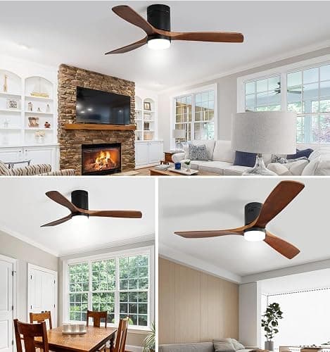 Sofucor 52 Inch Ceiling Fans with Lights, Flush Mount Ceiling Fan with Lights Remote Control, Indoor/Outdoor Ceiling Fan Light, Reversible DC Motor, 3 Blade Solid Wood Ceiling Fans for Bedroom Patio thumbnail 9