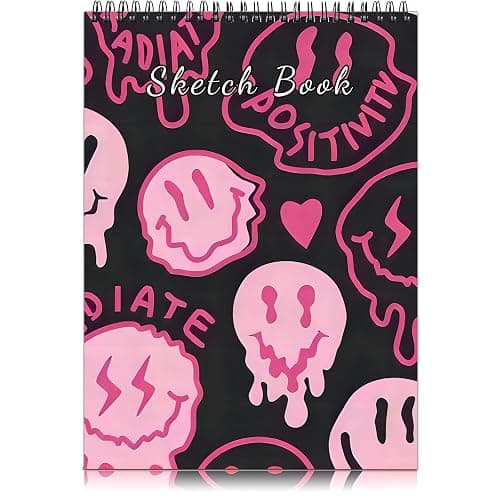 Cabreche Cute Sketchbook Top Spiral Bound Sketch Pad 9 x 12 inch,100GSM Thick Paper 50 Sheets 100 Pages,Art Sketch Book Aesthetic Writing Drawing Paper for Girls Women Face-Black Pink - Image 1