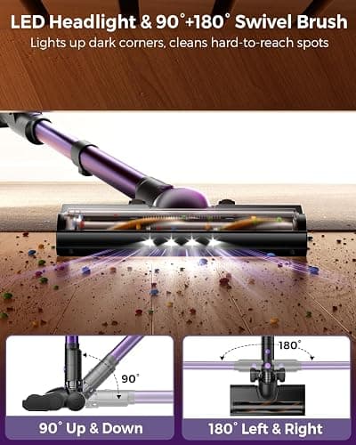 Cordless Vacuum Cleaner, 580W/48Kpa Vacuum Cleaners with 65 Min Runtime, Lightweight Wireless Vacuum with LED Headlights/Screen, wall mount, Removable Handheld Vacuum for Pet Hair/Carpets/Floors/Sofa thumbnail 7