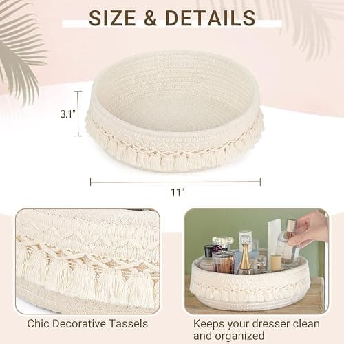 Mkono Makeup Perfume Holder Organizer Macrame Decorative Woven Rope Basket Boho Decor Cosmetics Desk Storage Baskets for Dresser Skin Care Lotions Essential Oils Dorm Room Essentials thumbnail 3