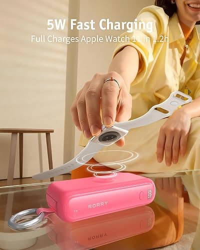 RORRY Flow Portable Charger 10000mAh 40W Wall Plug Power Bank Battery Pack | Built-in USB-C Cable, Keychain Design, Fast Charging, for iPhone 17/16/15, Apple Watch, iPad, 3-in-1, Travel Essential thumbnail 6