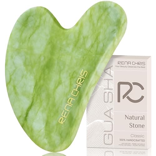 Rena Chris Gua Sha Facial Tools: Natural Jade Stone Guasha Tool for Face Acupuncture Therapy, Facial Massager for Jawline Sculpting and Puffiness Reducing (Mint Green) - Image 1