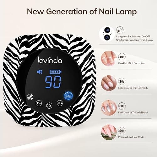 Lavinda UV Light for Gel Nails 54W UV Nail Lamp Cordless Rechargeable Nail Light with 4 Timer, 2X Faster Nail Polish Curing Lamp Nail Dryer for Salon Use-Zebra Pattern thumbnail 2