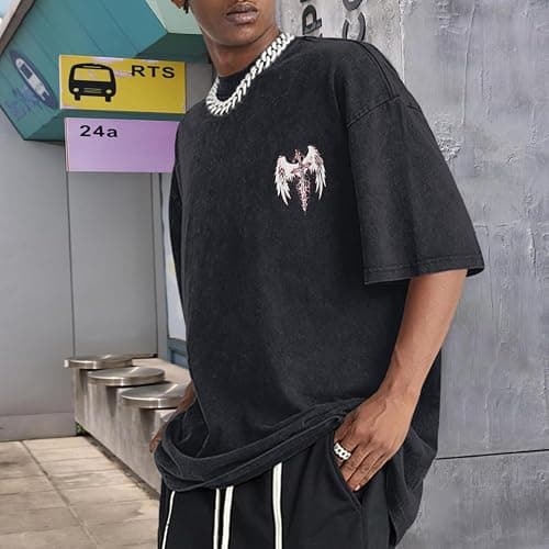 Lytiarul Vintage Goth Punk Shirts for Men Grunge Streetwear Oversized Tshirts Gothic Cross Y2k Graphic Tees Acid Wash T Shirt thumbnail 3