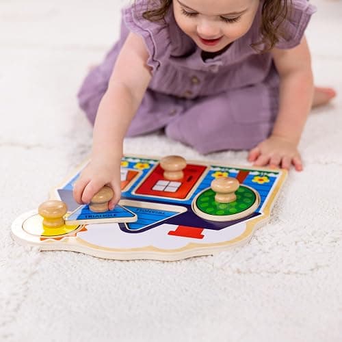 Melissa & Doug First Shapes Jumbo Knob Puzzle, Wooden Peg Puzzle for Toddlers, Educational Toy for Shape Recognition and Fine Motor Skills, Ages 1+ thumbnail 2