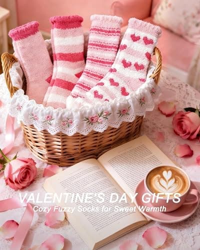Ginmewrae Fuzzy Socks for Women, Valentines Day Gifts for Her Warm Cozy Fluffy Thick Slipper Socks Galentines Day Gifts thumbnail 3