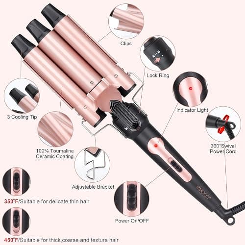 Curling Iron Hair Curler 5 In 1 Curling Wand Set Hair Crimper Beach Waves Hair Waver for Women 3 Barrel Triple Tool for Wavy Wands with 3/4 inch to 1 1/2 inch Attachments Hair Styling Tools thumbnail 7