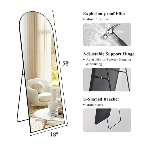 LunaMirror Gewölbter Spiegel Ganzkörperspiegel 147 x 44 cm Stehspiegel Bodenspiegel Groß Standspiegel für Schlafzimmer Wohnzimmer Flur Eingang Wandspiegel Schwarzer thumbnail 2