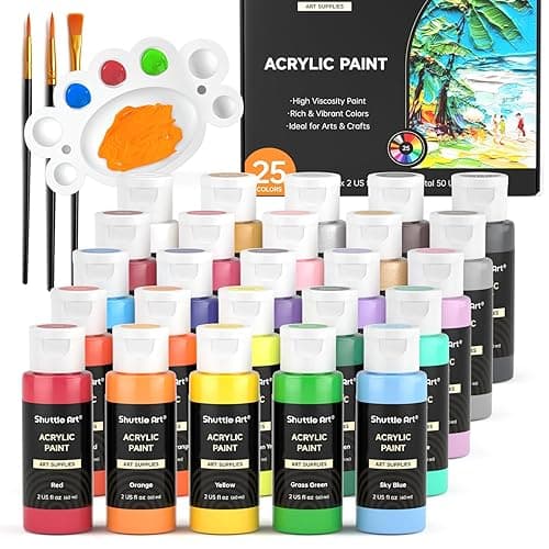 Shuttle Art Acrylic Paint, 25 Colors Acrylic Paint Set, 2oz/60ml Bottles, Rich Pigmented, Waterproof, Premium Acrylic Paints for Artists, Beginners and Kids on Canvas Rocks Wood Ceramic Fabric - Image 1
