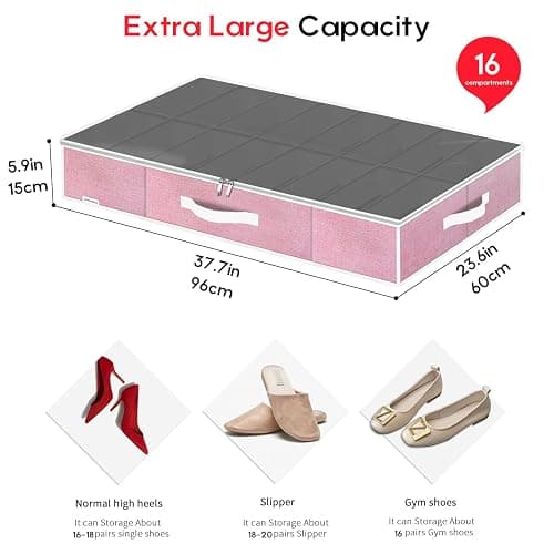 Onlyeasy Large Under Bed Shoe Organizer Container Box, Set of 2, Fit 16 to 32 Pairs of shoes, Underbed Shoes Closet Storage Solution, L37.7x W23.6x H5.9 inch, Cotton-like Pink, MXPUBS16P2 thumbnail 2