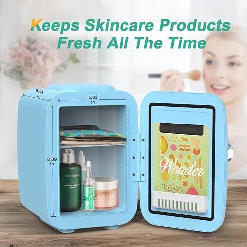 CROWNFUL Mini Fridge, 4 Liter/6 Can Portable Cooler and Warmer Personal Fridge for Skin Care, Cosmetics, Food,Great for Bedroom, Office, Car, Dorm, ETL Listed (Blue) thumbnail 5