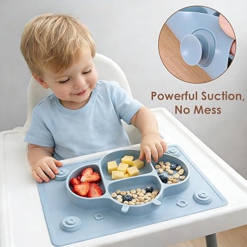 ROCCED Suction Plates for Baby Placemat Spoon Fork Set for Toddlers, Silicone Baby Plates with Suction Dishes for Kids Plate-Mustard thumbnail 3