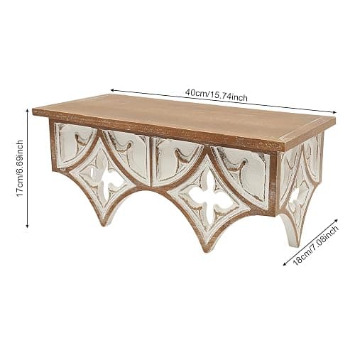 HOLMZCED Retro Wall Shelf with Hollow Carving Patterns, Wood Floating Shelf Decorative Wall Mounted Shelf Vintage Hanging Storage Rack Space Saving for Wall Decoration thumbnail 2