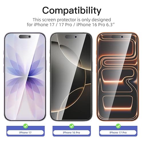 NEW'C 3 Pack Designed for iPhone 17/17 Pro,iPhone 16 Pro Screen Protector (6.3 inches), Enhanced Tempered Glass Protection with easy installation tool included, Case Friendly thumbnail 2