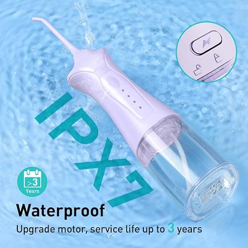 Water Dental Flosser Teeth Pick: Portable Cordless Oral Irrigator 300ML Rechargeable Travel Irrigation Cleaner IPX7 Waterproof Electric Flossing Machine for Teeth Cleaning C20(F5020E) - Black thumbnail 7