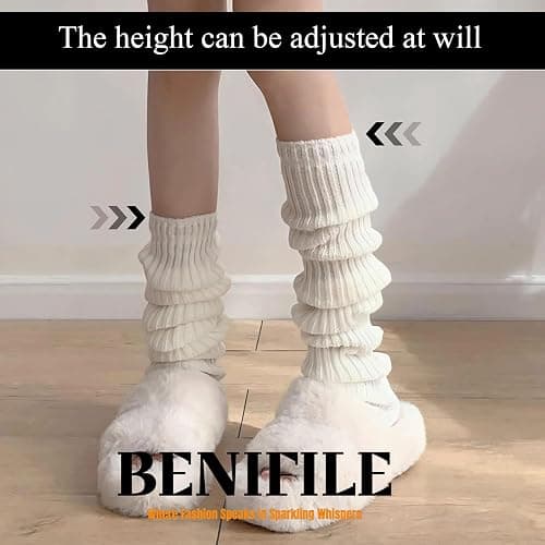 BENIFILE 2 Pairs White Black Leg Warmers 80s Y2k Ribbed Knit Legwarmers for Women Girls Ladies Leg Warmer UK Womens Fashion Ankle Warmers for Ballet Yoga Dance Ice Skating thumbnail 8