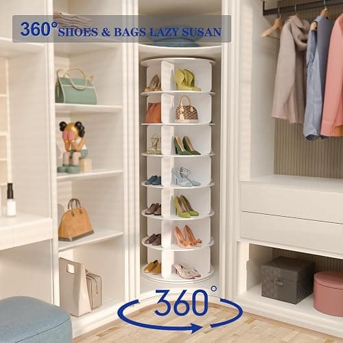 Cushore 7 Tier Rotating Shoe Rack Tower, Free Standing 360° Shoe organizer Lazy Susan, Bag Display Rack Storage Round Carousel, Neat and Elegant Shoe Storage Solution thumbnail 4