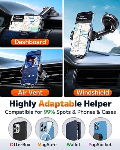 Qifutan Car Phone Holder Mount Phone Mount for Car Windshield Dashboard Air Vent Universal Hands Free Automobile Cell Phone Holder Fit for iPhone Smartphone Camera Mounts thumbnail 3