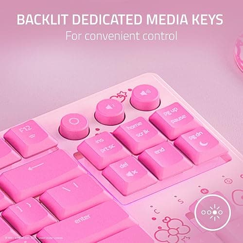 Razer Ornata V3 TKL Gaming Keyboard: Low-Profile Keys - Mecha-Membrane Switches - UV-Coated Keycaps - Backlit Media Keys - 8-Zone RGB Lighting - Magnetic Wrist Wrest - Hello Kitty & Friends Edition thumbnail 5