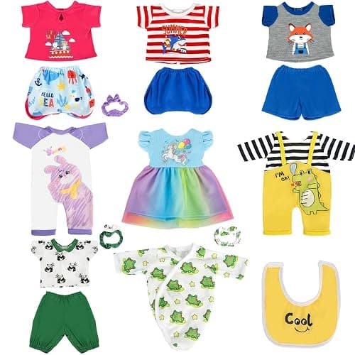 ARTST Baby Doll Clothes, 8 Set 14-16 inch Baby Doll Accessories Outfit with Headbands for 43cm New Born, 15 inch Bitty,18 inch Girls Boys(NO Doll) thumbnail 3