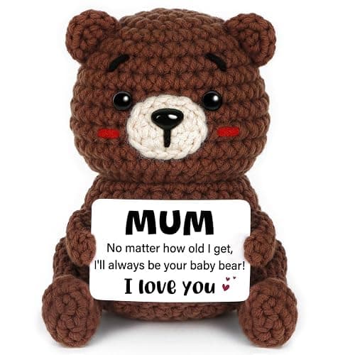 CheriGift Mum Gifts, Birthday Gifts for Mum, Handmade Crochet Bear Desk Decor, Cute Emotional Support Present for Mummy Mama Step Mother on Mothers Day, Birthday (6 X 5 X 9.5cm) - Image 1