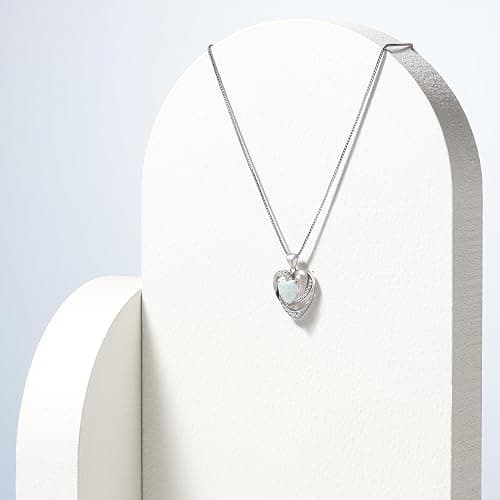 Amazon Essentials Women's Sterling Silver Created Opal and White Sapphire Open Heart Pendant Necklace, 18", Pretty Gift thumbnail 3