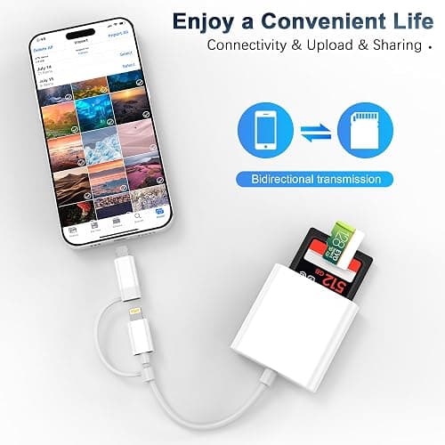 SD Card Reader for iPhone iPad, Dual Connector (Lightning&USB-C) Memory SD Card Adapter, Support SD/MicroSD Cards, High-Speed Digital Trail Camera to iPhone Viewer, Plug and Play thumbnail 4