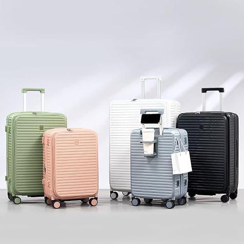 HanTrip 20 Inch Carry on Luggage 22x14x9 Airline Approved Hard Shell Suitcases with Wheels, Top Opening Expandable Carry on Luggage with Cup Holder Small Rolling Suitcase with Lock, Pink thumbnail 13