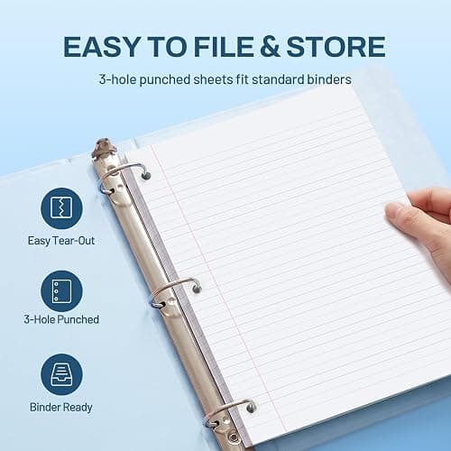 SUNEE 5 Subject Notebook College Ruled - 400 Pages, 9"x11", 5 Pocket Colored Dividers, 3-Hole Punched Paper, White thumbnail 5