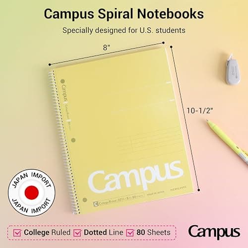 KOKUYO Spiral Notebook, 3 Pack Campus 10-1/2" x 8" Subject Notebooks with College Ruled, 80 Sheets, 3 Holes School Spiral Journal for Work Study Note Taking (Yellow, Orange, Purple) thumbnail 3