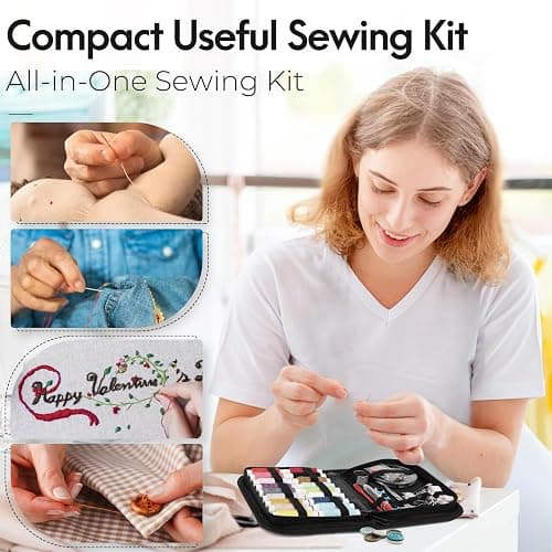 Coquimbo Sewing Kit Stocking Stuffers Christmas White Elephant Gifts for Adults Teen Girls Grandma Beginner Traveler, Portable Sewing Supplies Accessories with Thread, Needles, Scissors (Black, M) thumbnail 6