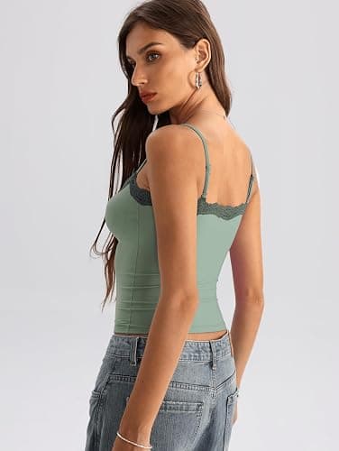 Starrylion Padded Lace Cami Top Double Lined Sexy Tank Top Spaghetti Strap Club Party Shirt thumbnail 3