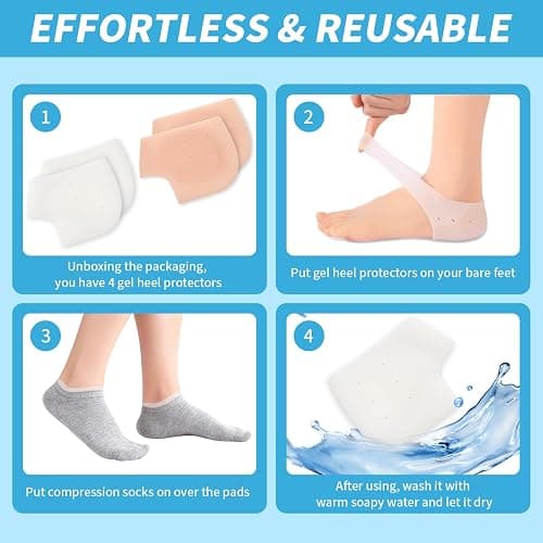 HydtoKun Gel Heel Cups & Silicone Heel Protectors for Shoes (2-Pairs), Cushioned Sole Cups for Plantar Fasciitis, Cracked Footbed Relief & Blister Prevention, for Women & Men thumbnail 5