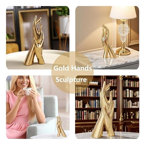 Zonsuli Golden Hands Sculpture Elegant Resin Home Decor Hands Statues Versatile Love Ornament,Perfect for Bedroom, Office Desktop, Cabinets,Wedding (Golden Hands) thumbnail 6